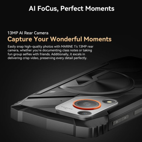  Blackview Oscal Marine 1, 4 Go + 128 Go, écran 6,56 pouces, Android 15, processeur Unisoc UMS9230E T615 Octa Core, réseau : 4G, OTG, NFC (noir) SB101B1585-050